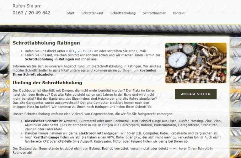 Schrottabholung Ratingen: Holen Ihren Schrott kostenlos ab